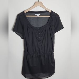 Old Navy Women's Black Short Sleeve Blouse Sheer Buttons 1X Peasant Boho
